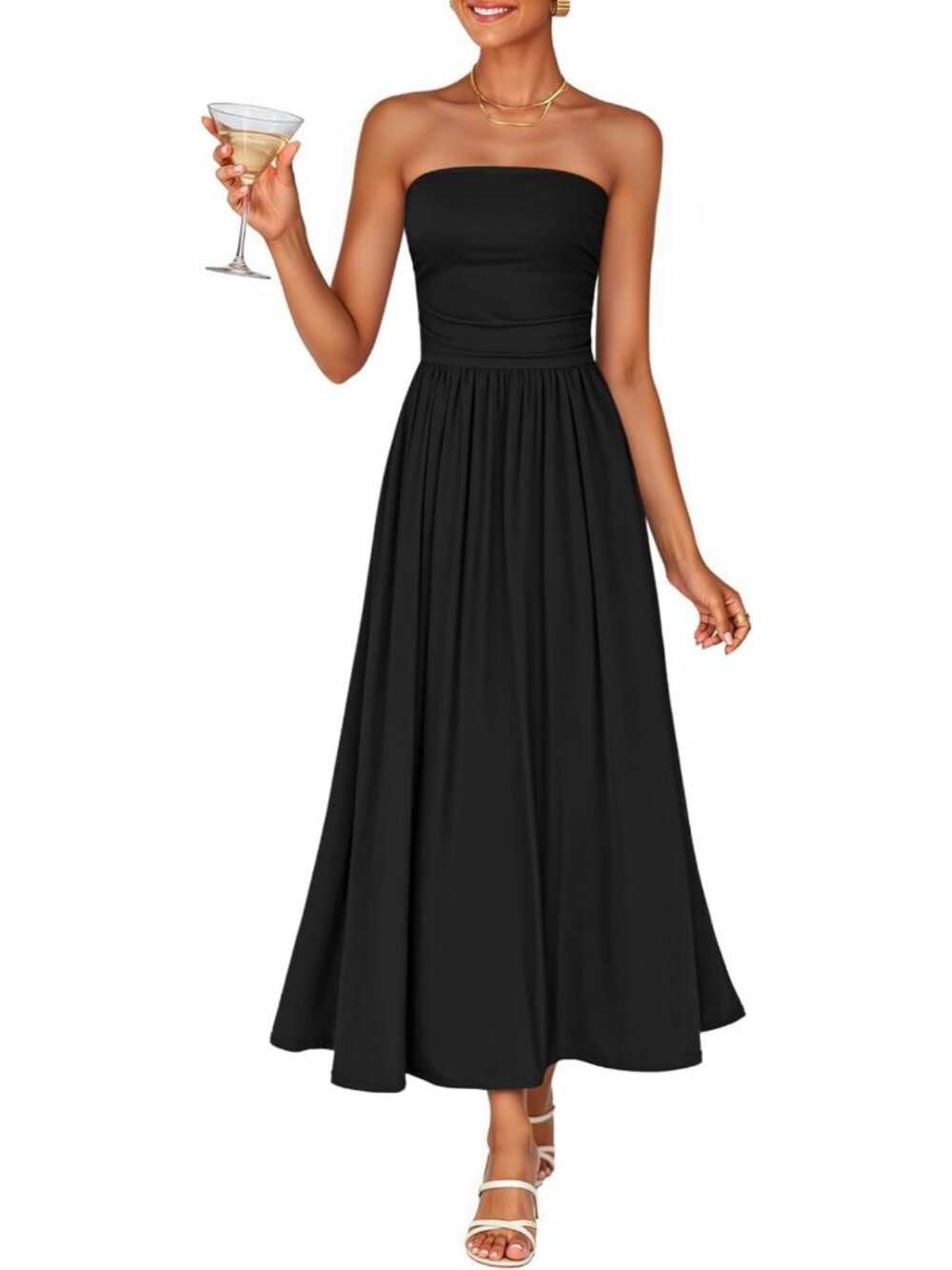 Elegant Strapless Midi Sundress for Wedding Guests | Formal Summer Dress